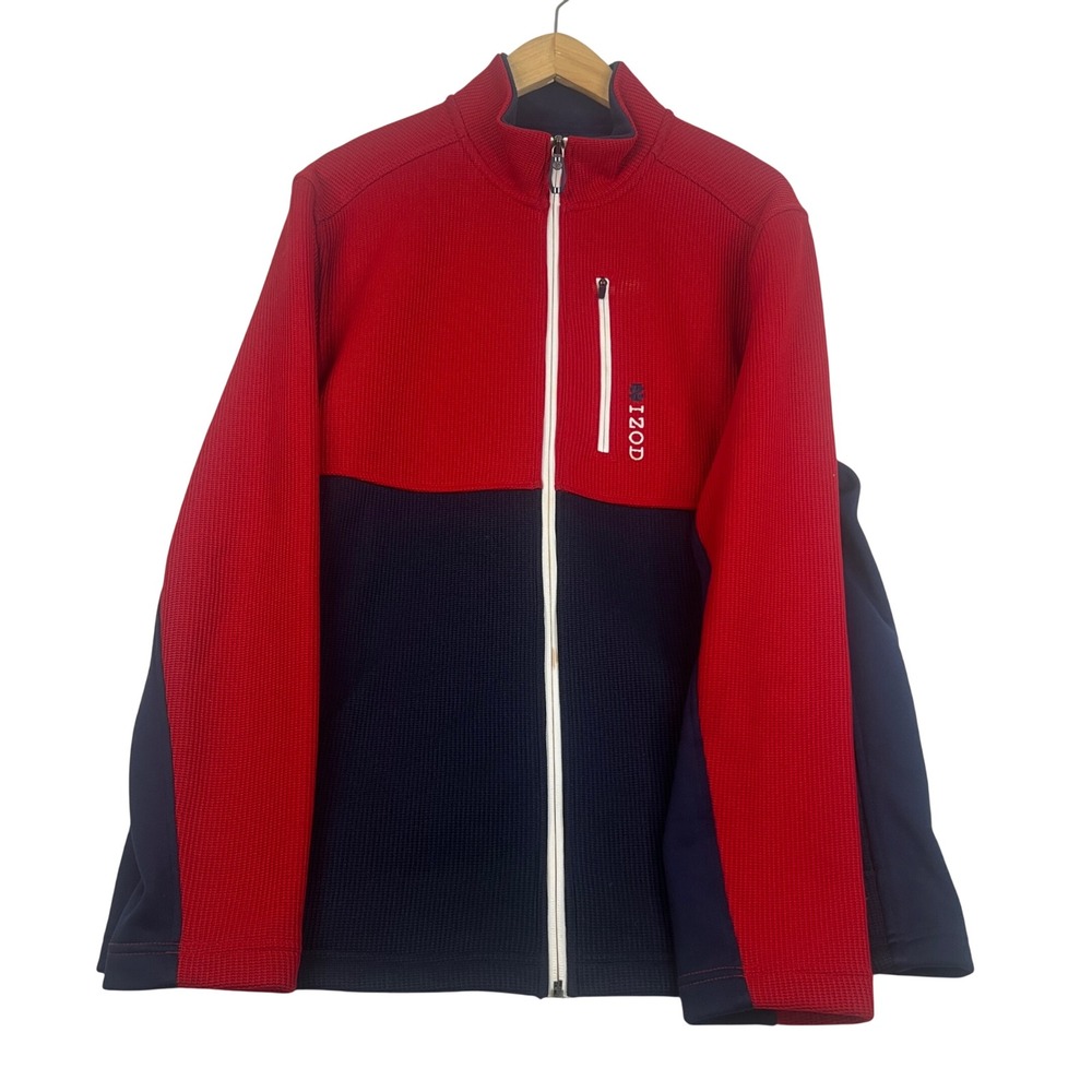 IZOD Advantage Performance Mens Medium Red Navy Colorblock Full Zip Jacket